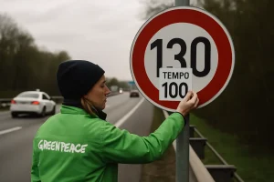 Ein Hauch von Letzter Generation: Greenpeace klebt Tempo-100-Schilder an 26 Autobahn-Abschnitte
