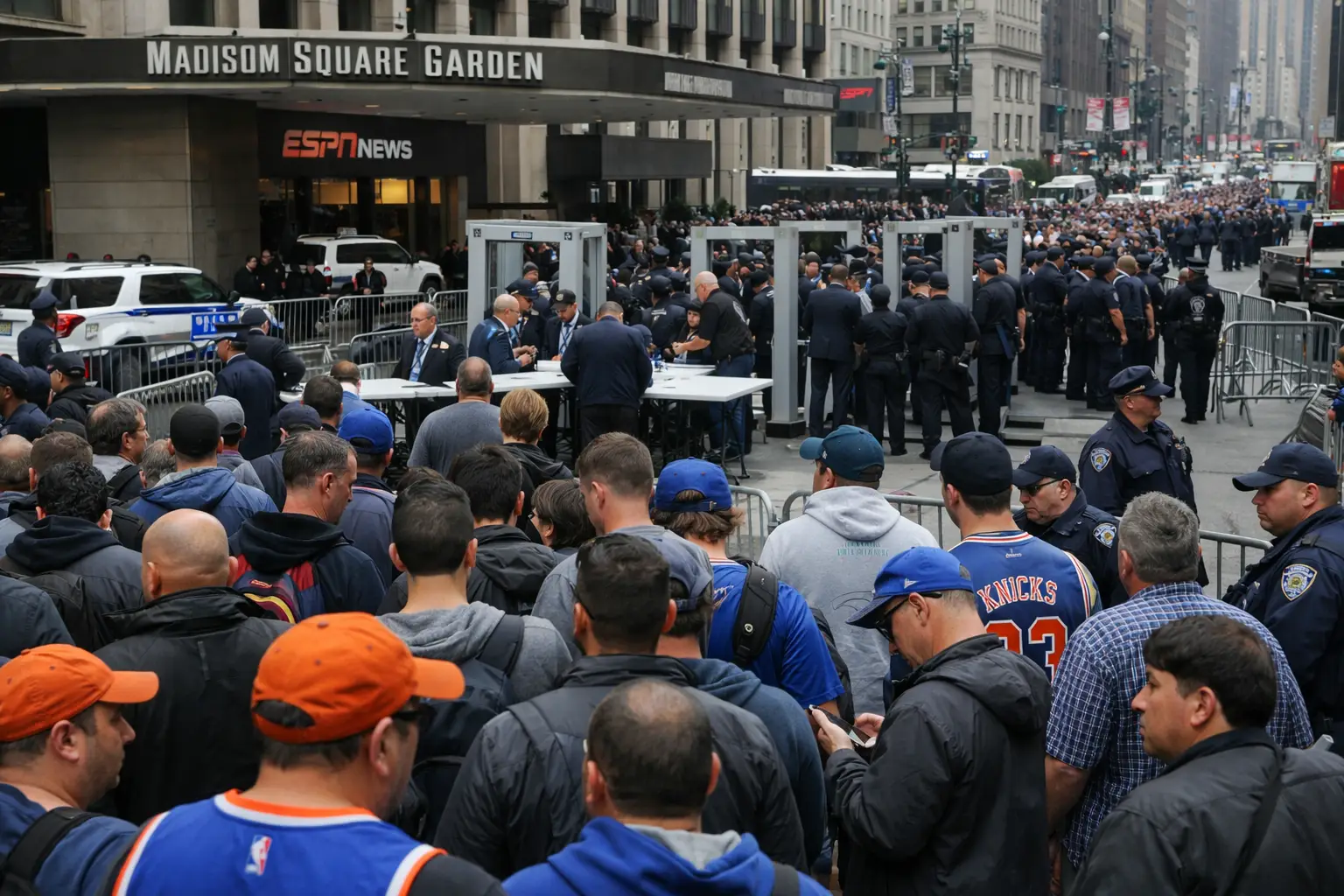 Knicks-Fans kämpfen mit langen Wartezeiten bei Spiel 3 mit Trump