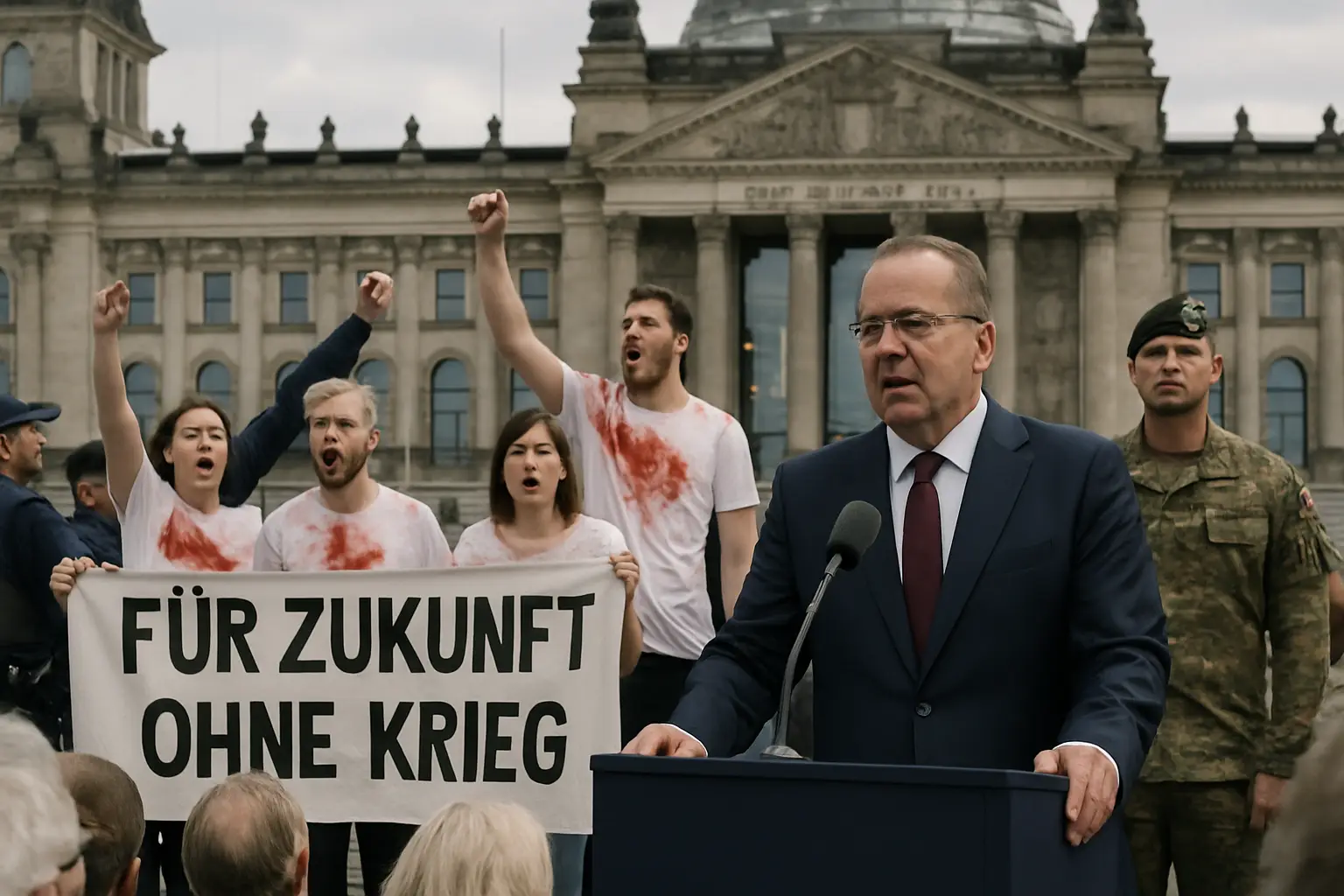 "Nie wieder Wehrpflicht": Demonstranten stören Pistorius bei Veteranen-Ehrung