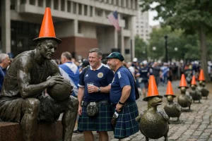 Warum setzen schottische Fans Verkehrskegel auf Statuen? Die Tradition erklärt